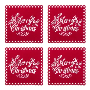 Suport pentru pahar de Crăciun, Set 4 buc, Roșu, 12 cm