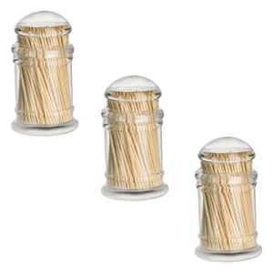 Set Recipiente cu Scobitori din Bambus cu Capace Transparente