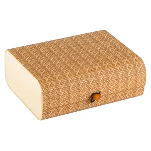 Cutie de depozitare din bambus, maro, cu forme geometrice, 24x18.5x9.5 cm