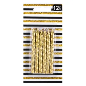 Lumanari spiralate aurii pentru tort, 12 bucati, 8.5 cm