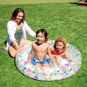 Piscina gonflabila pentru copii cu model Flamingo Fructe, Ø1.22m x 25cm, 2 inele, cu petic de reparare