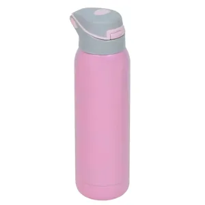 Sticla izoterma cu pai, 500 ml, roz mat