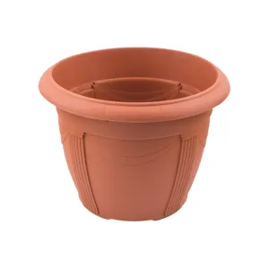 Ghiveci pentru flori din plastic teracota cu dungi decorative