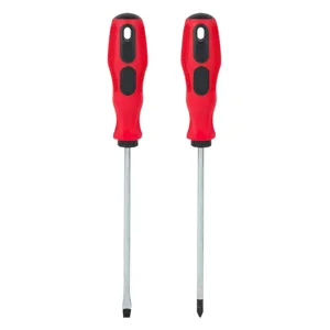 Set 2 Șurubelnițe cu Mâner de Cauciuc, Cap Stea și Drept, 21 cm, Roșu