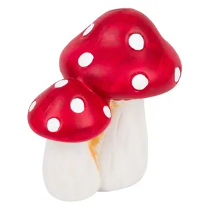 Ciupercă dublă decorativă din ceramică pentru grădină, 10x7x10 cm, Roșu și Alb