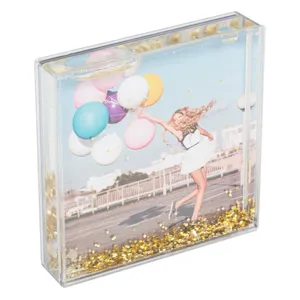Rama foto decorativa cu glitter, 10x10 cm, transparenta