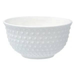 Bol din portelan cu model reliefat, alb pentru servire cerealelor
