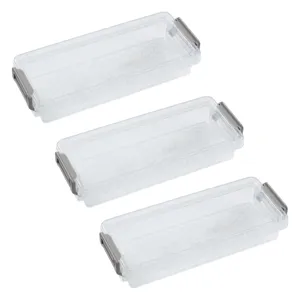 Cutii de organizare din plastic, 3 buc, 20,4x8x3,7 cm, transparente, cu capac și mâner