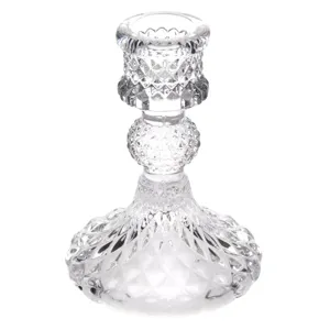 Sfeșnic decorativ din sticlă cu model romburi transparent