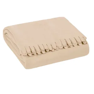 Patura de iarna fleece bej pentru fotoliu, 170x130cm, cu franjuri