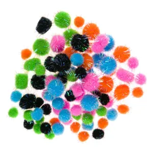 Set pomponi fluorescente cu sclipici multicolor pentru artizanat