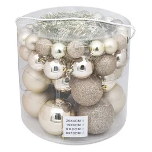 Set Globuri de Craciun Bej Mat Stralucitoare cu Glitter