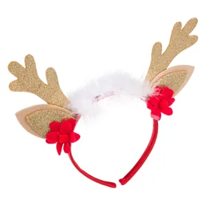 Coronita de Crăciun cu Cornite în Glitter Auriu și Detalii Festive