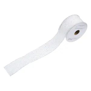 Panglică decorativă pentru brad de Crăciun, plasă albă irizată cu sârmă, 5m x 38mm