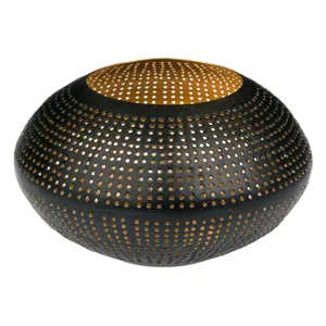 Suport metalic pentru lumanari, Ø14x7cm, Negru si Auriu, Model Dots
