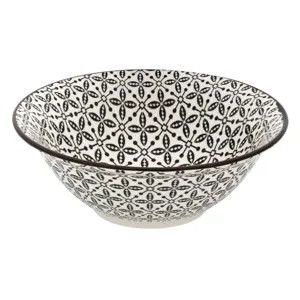 Bol de Portelan Bej cu Model Geometric Negru