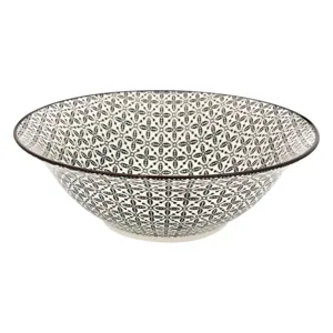 Salatiera din portelan bej cu model geometric negru