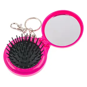Breloc cu pieptene și oglindă, pliabil, fuchsia, 7 cm