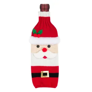 Husa pentru sticle de vin Moș Crăciun cu curea poliester