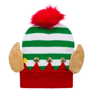 Caciulă Crăciun Elf Impletită Multicolor cu Urechi și Pompon