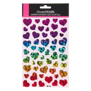 Autocolante Inimi Colorate cu Efect Cristal, Set de 51 bucăți