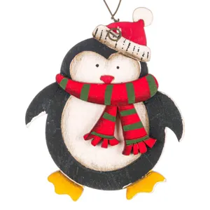 Ornament Brad de Craciun Pinguin din Lemn Vintage 8cm