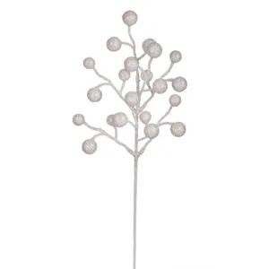 Ramură Decorativă de Crăciun cu Fructe Albe Glitter, 43 cm