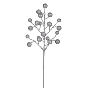 Ramură Decorativă de Crăciun cu Fructe Glitter Argintiu, 43 cm