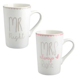 Set de 2 cani ceramice cu mesaje romantice Mr Right Mrs Always Right