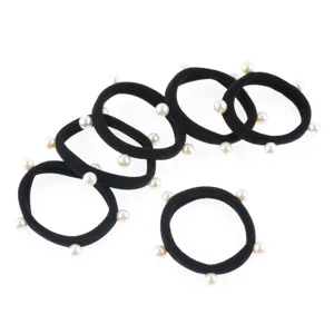Set 6 elastice de par frotte negre cu margele albe pentru coafuri