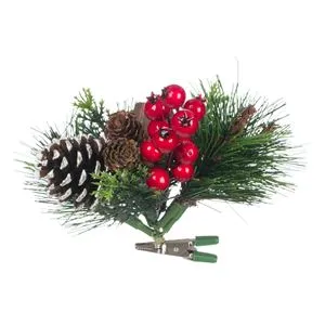 Ramură de pin decorativă de Crăciun cu conuri și clips