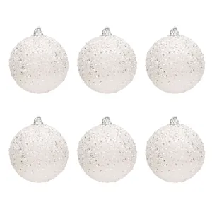 Set de 6 Globuri de Crăciun Albe, Diametru 8cm, Material Plastic