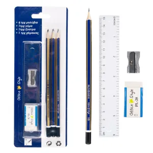 Set Creioane HB cu Ascutitoare, Rigla si Radiera - 9 piese