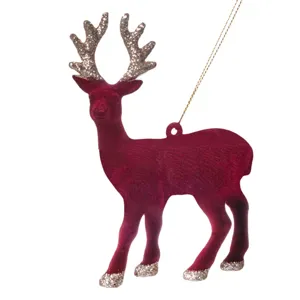 Ornament Brad de Crăciun Cerb Bordo Glitter 13cm Catifelat