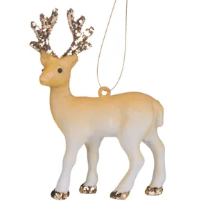 Ornament Cerb Bej Glitter pentru Brad de Craciun 13cm