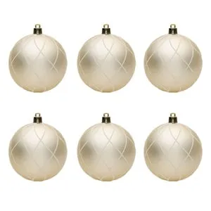 Set Globuri de Craciun Bej Mat cu Glitter pentru Decorul de Bradă