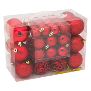 Set Globuri Crăciun Mat Strălucitor Glitter 3 Dimensiuni 50 Bucăți Roșu