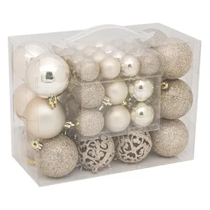 Set Globuri de Craciun Bej Mat Stralucitoare cu Glitter pentru Decorațiuni