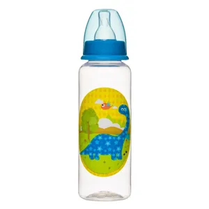 Biberon din Plastic cu Tetina din Silicon, 250 ml, Model Dinozaur, 0M+