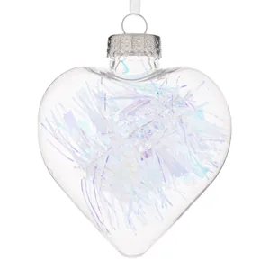 Ornament de Craciun Inima Transparenta cu Beteala Irizata, 8 cm