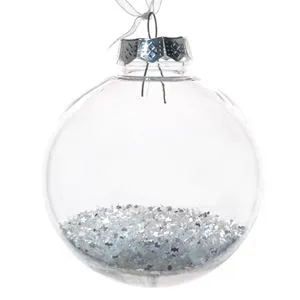 Glob de Craciun transparent cu glitter alb, Ø8cm