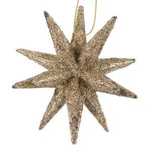 Ornament de brăd 3D cu fulg și glitter bej