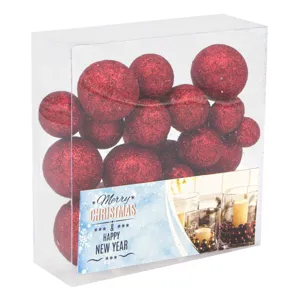 Bile Decorative Crăciun Glitter Set 24 Bucăți Roșu Spumă
