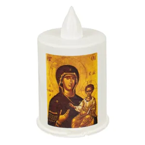 Lumanare decorativa cu LED, Flacara cu Lumina Calda, Tema Religioasa, 11cm, Alb