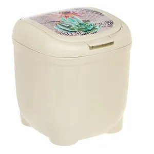 Cos de Gunoi din Plastic Bej cu Model Frunze, 4L, cu Capac cu Deschidere prin Buton