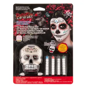 Set Machiaj Halloween Dead Skull, 4 Creioane Colorate, Alb