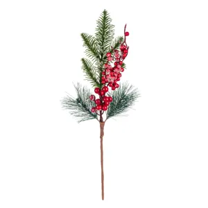 Ramură Decorativă de Crăciun Brad și Pin cu Pomusoare Roșii 45cm