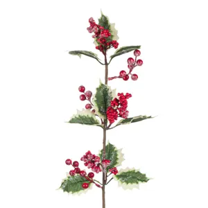 Crenguță Decorativă Crăciun Vâsc cu Fructe Roșii Ninse 65cm Plastic