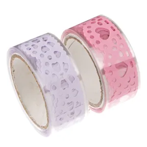 Benzi adezive washi tape, Model dantelă roz-lila, 5m x 18mm, 2 bucăți