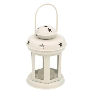 Felinar decorativ metalic, Off White, cu model de stele, Ø10x15.5cm